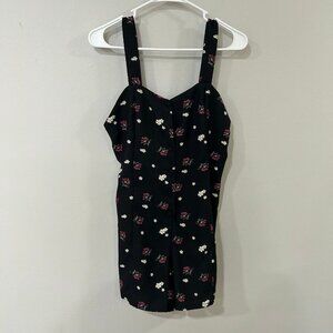 Mango Black Pink Sleeveless Floral Print Romper Women's Size Small